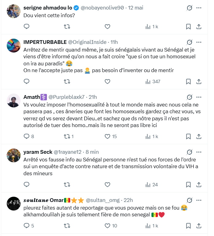 Réactions d'internautes sénégalais sur les réseaux sociaux concernant le reportage